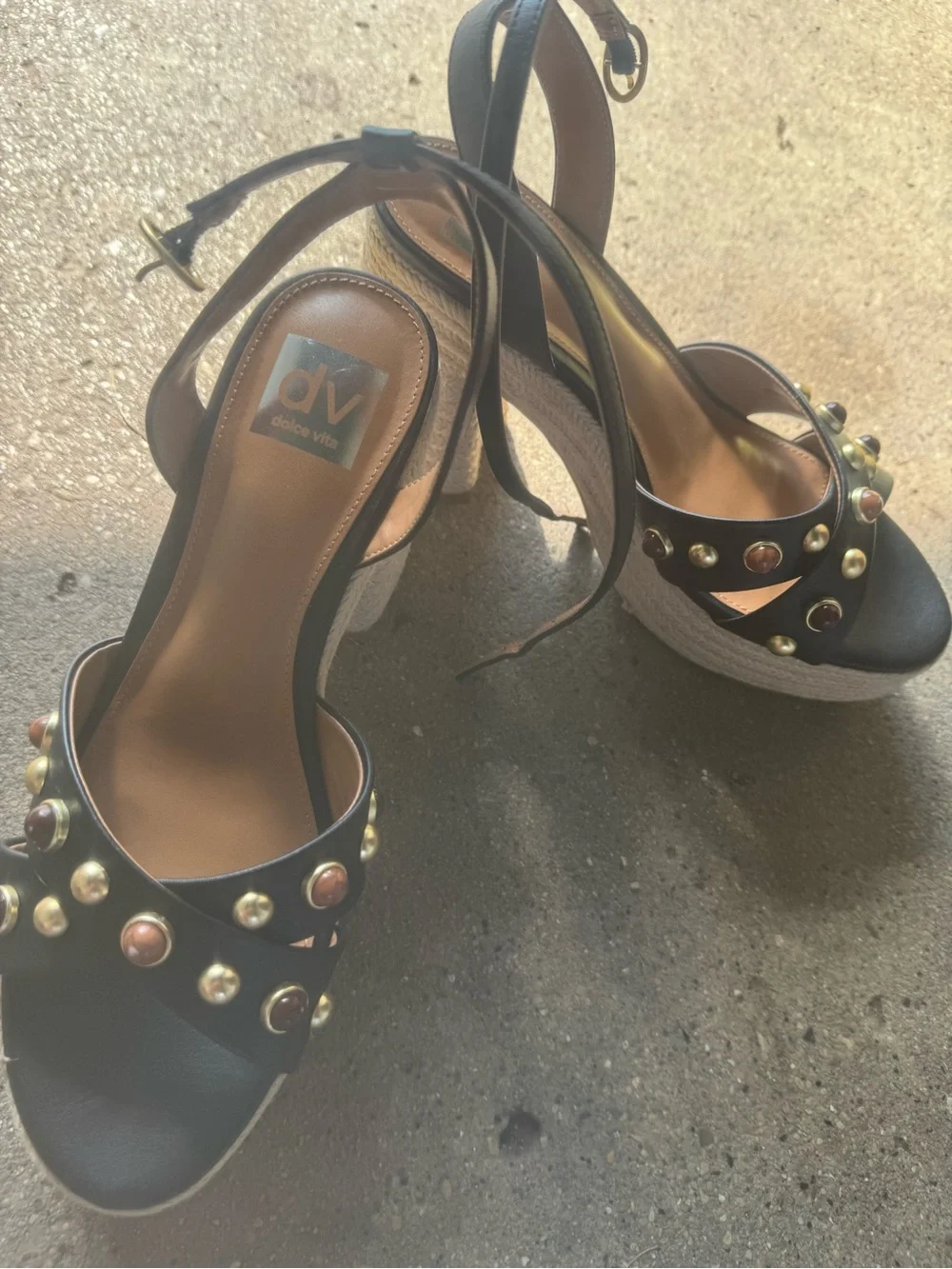 Black Studded Block Heel Sandals - Women